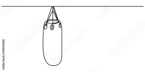 Punchbag continuous one line drawing. Heavy bag single line art illustration. Editable vector, Single one line drawing punching bag. Fitness equipment concept. Continuous line draw design graphic.