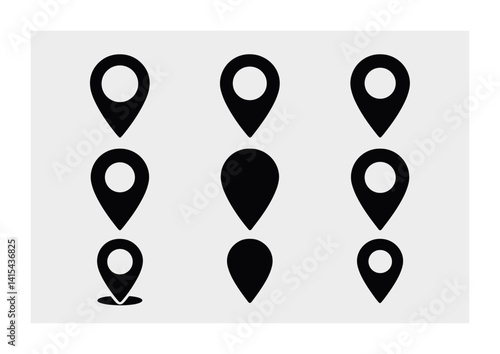 Set of flat location pin icons for maps and navigation design projects