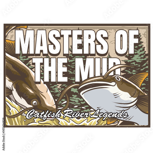 Vector Illustration of Catfish with Vintage Retro Illustration Available for Poster