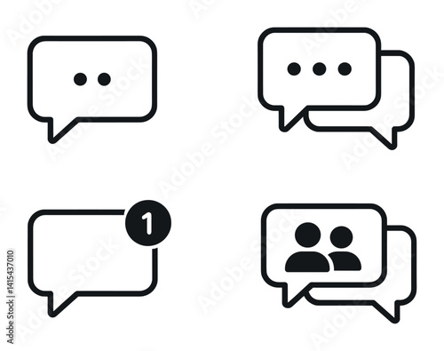 Linear messaging icon set: chat bubble, notification, double message, user chat