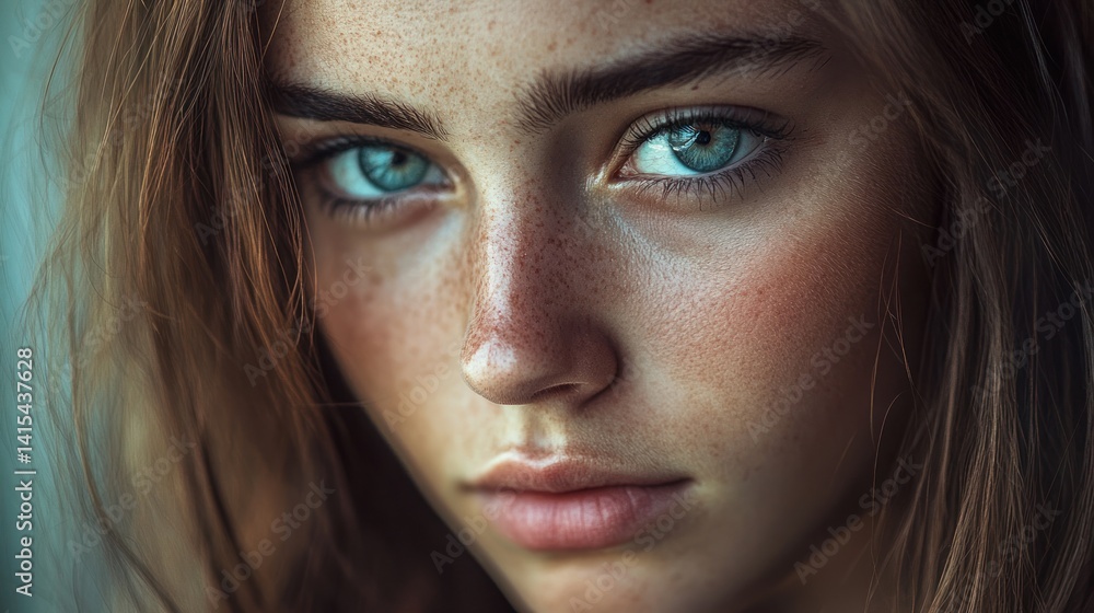 Close-up portrait of a young woman with striking eyes Close-up portrait of a young woman with striking eyes