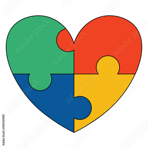 Autism puzzle colorful heart shape. Autism Awareness Month.  Multicolored puzzle in the form of heart. Healthcare concept.
