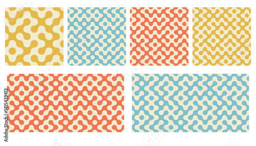 Truchet round shapes seamless pattern collection. Contemporary style geometric mosaic patterns with rounded forms in flat style. Modern tilt mosaic background set.