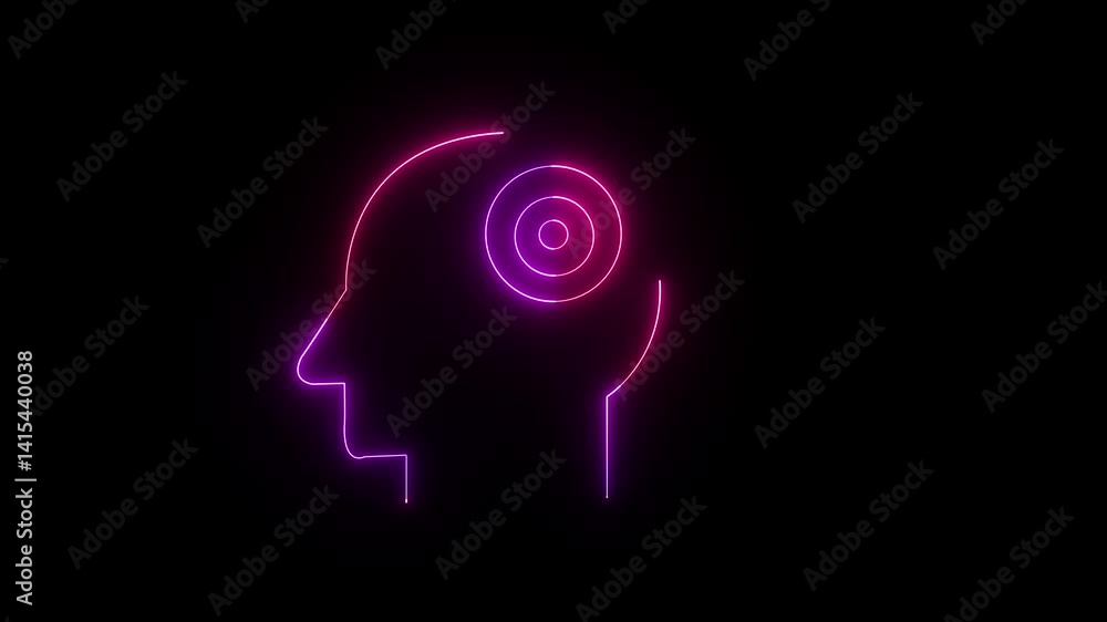 Glowing Neon Mental Disorder Icon Animation on Black Background, Glowing Neon Mental Disorder Icon Animation on Black Background,