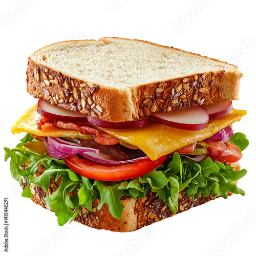 Delicious sandwich with bacon cheese and vegetables isolated on transparent  background png