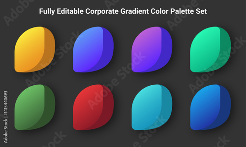 Corporate Gradient Color Palette set, Catalog Samples in RGB or HEX and Neon, Minimalistic, colored natural shape collection on DARK background.