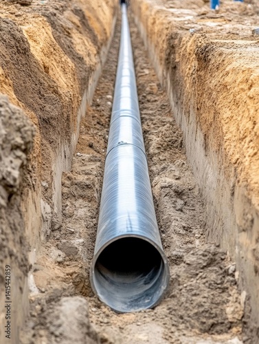 Wallpaper Mural Straight Dual Pipeline Installation in Sandy Trench for Energy Transportation Infrastructure Project Torontodigital.ca