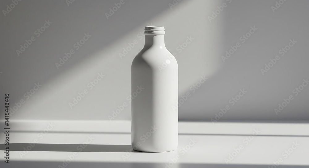 Minimalist White Bottle Mockup Standing in Natural Sunlight with Shadows Minimalist White Bottle Mockup Standing in Natural Sunlight with Shadows