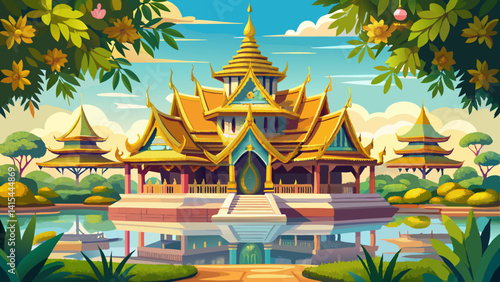 Stunning Thai Ancient Style Pavilion on the Pond of Suanluang King Rama IX Park, Bangkok, Thailand