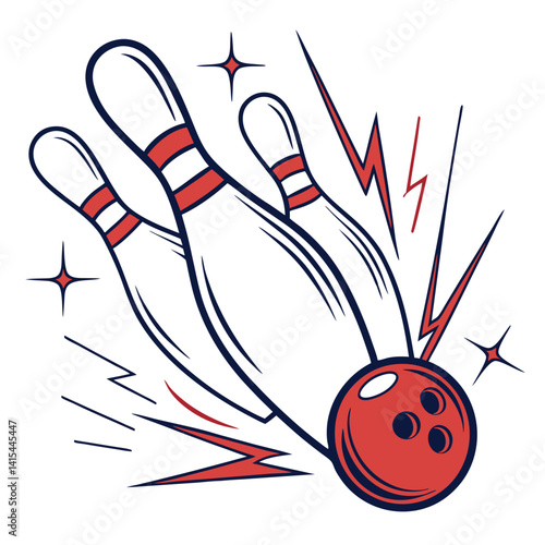 Bowling Ball Striking Pins Dynamic Action Illustration