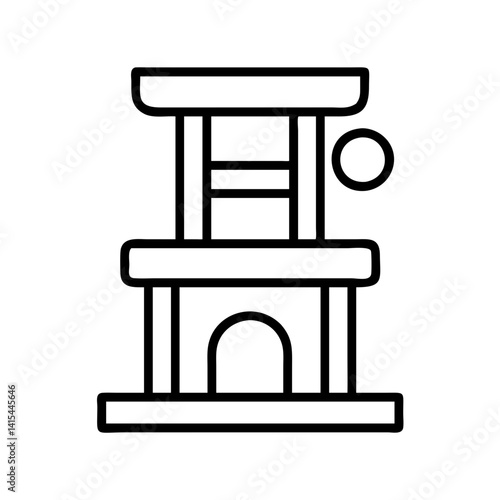 Illustration of a modern cat tree condo furniture with scratching post and hanging ball toy design