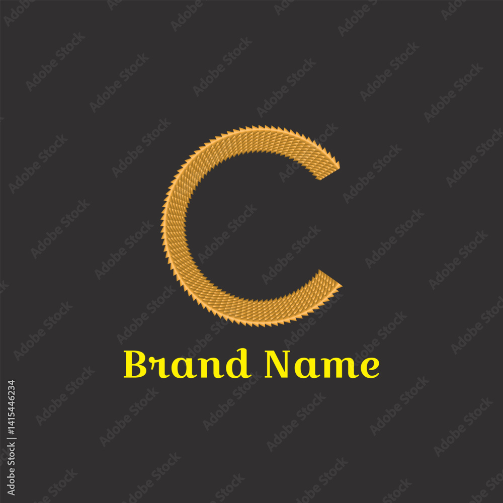 Fototapeta premium Golden company logo vector design features an infinity circle symbol for business technology. Grooved geometric C letter Logo