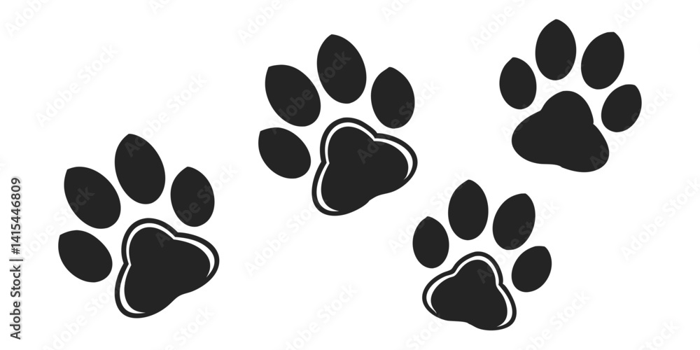 Fototapeta premium set of Black animal paw prints pattern illustration