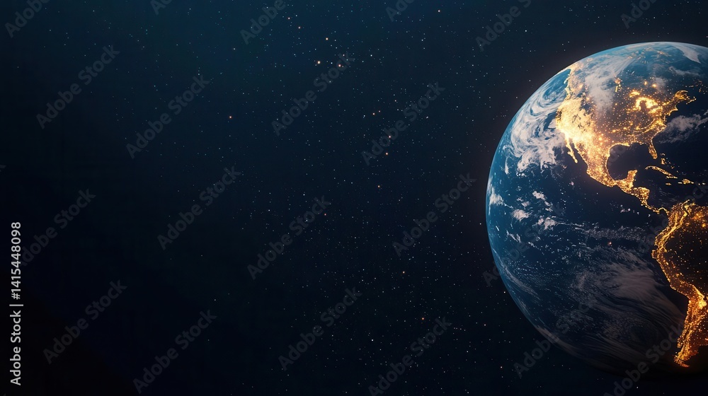 Fototapeta premium Energyefficient city lighting up dark globe, contrast of sustainable impact