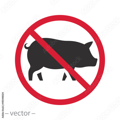 no pig meat sign, pork ban icon, forbiden flat vector illustration