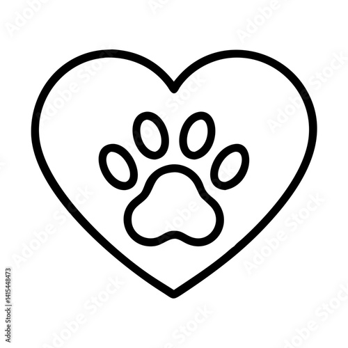 Dog paw print heart vector graphic for pet adoption and animal rescue love and care design icon