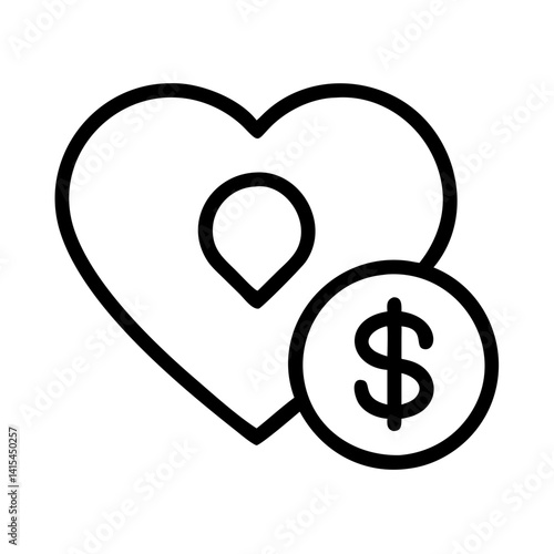 Heart donation charity icon vector for financial support and love philanthropy concept design