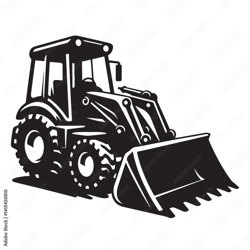 Naklejka premium Construction Bulldozer Black and White Illustration
