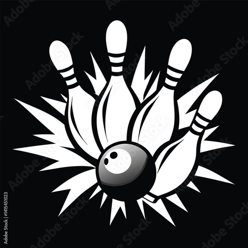 Bowling Ball Striking Pins Graphic Design