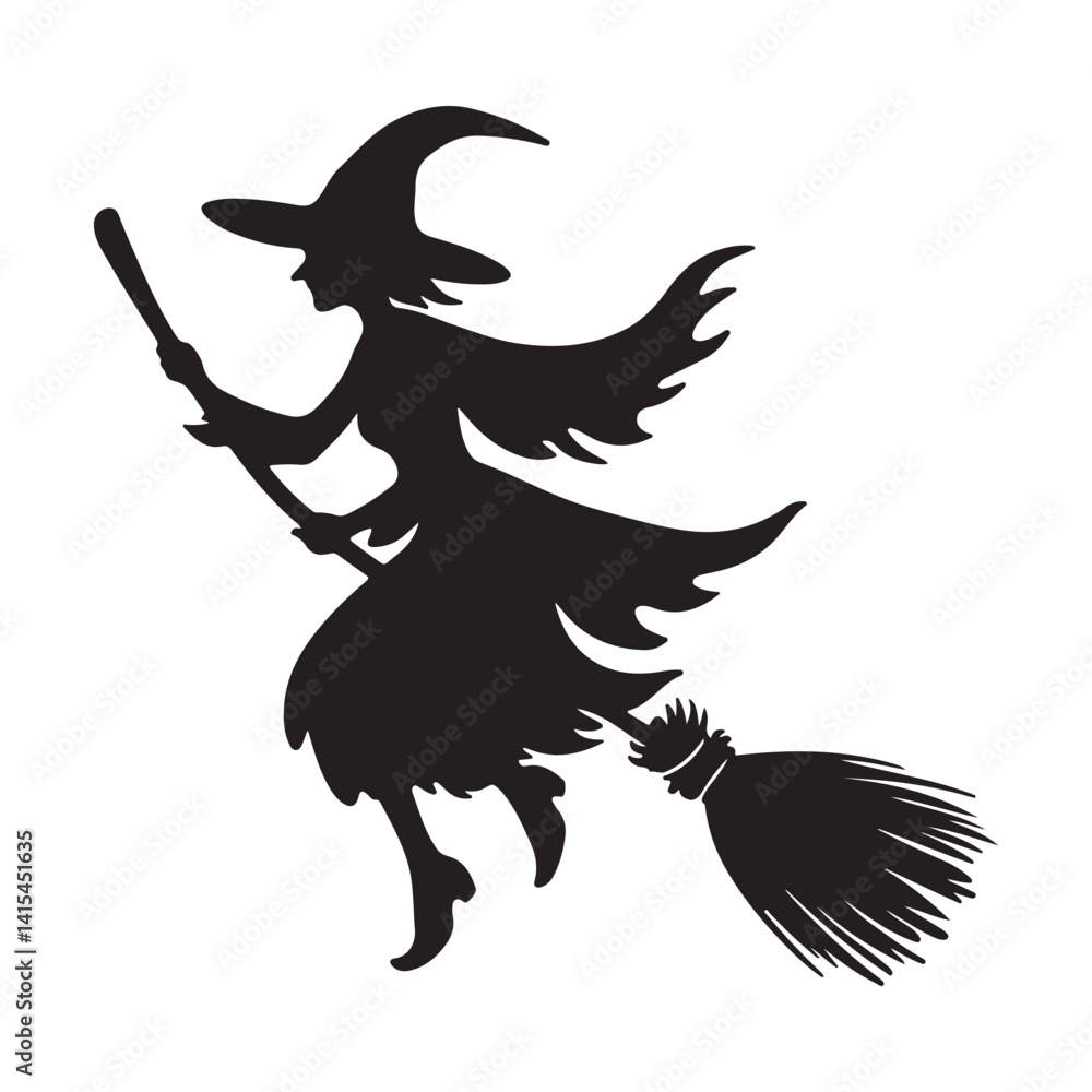 Flying halloween witch silhouette illustration Flying halloween witch silhouette illustration