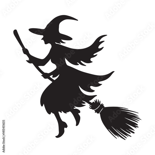Flying halloween witch silhouette illustration
