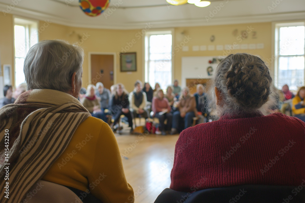 Seniors enjoying a community gathering in a cozy indoor space Seniors enjoying a community gathering in a cozy indoor space