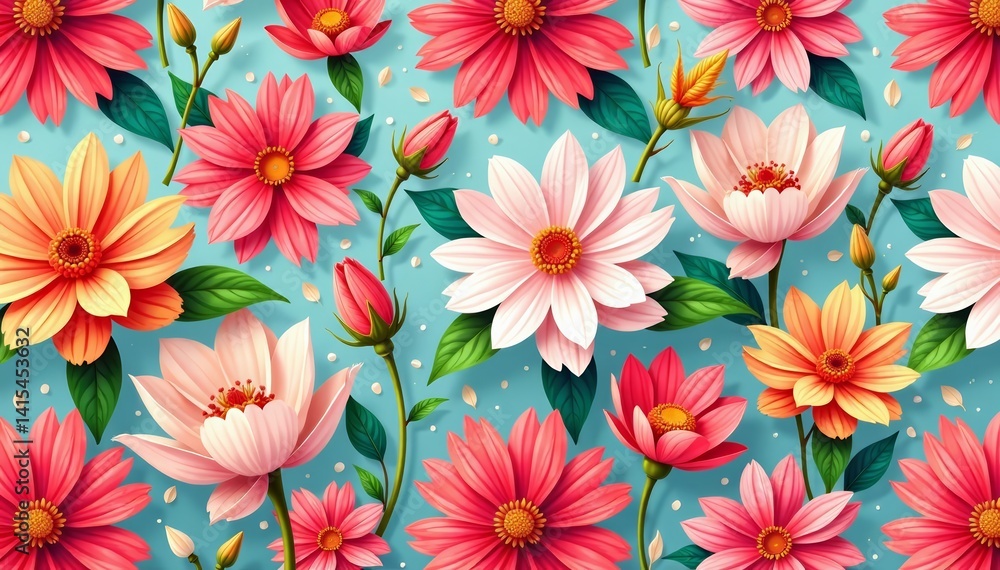 Vibrant blooming flowers in seamless pattern for greeting cards, wallpapers, blooming flowers, seamless, cards Vibrant blooming flowers in seamless pattern for greeting cards, wallpapers, blooming flowers, seamless, cards
