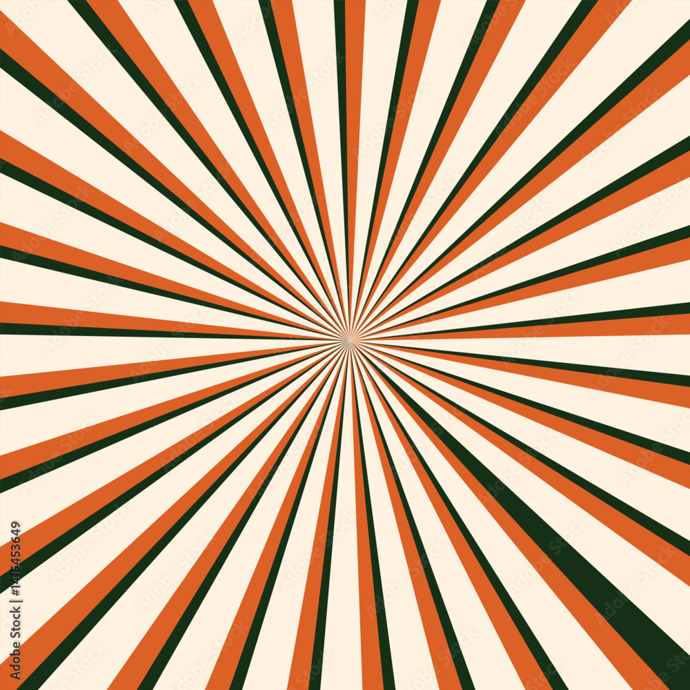 Fototapeta premium Abstract background with rays retro starburst. Funky ray elements, circle motifs, reminiscent of circus themes. Yellow and white twisted swirl. Spiral radial striped backdrop design.
