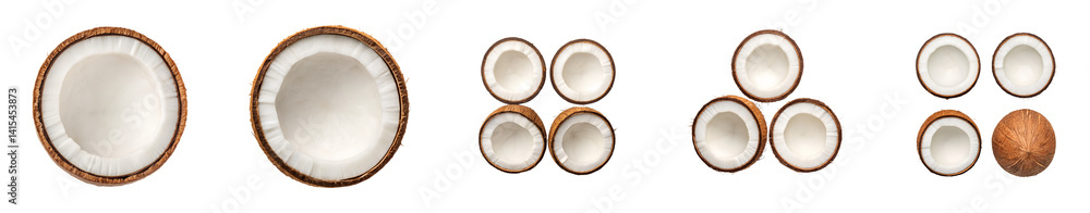 Various halved coconuts presented on a white background, perfect for advertising transparent background Generative AI Various halved coconuts presented on a white background, perfect for advertising transparent background Generative AI