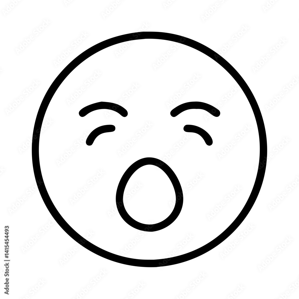 Fototapeta premium Yawning face emoji vector graphic illustration sleepy tired expression outline design simple drawing art