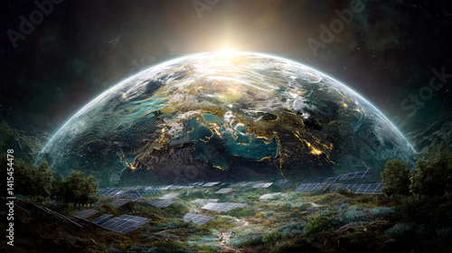 Photorealistic Sci-Fi Art: A Serene Exploration of Planet Earth's Greenery with Futuristic Urban Planning