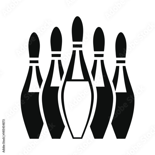 Five Bowling Pins Icon Black and White Graphic