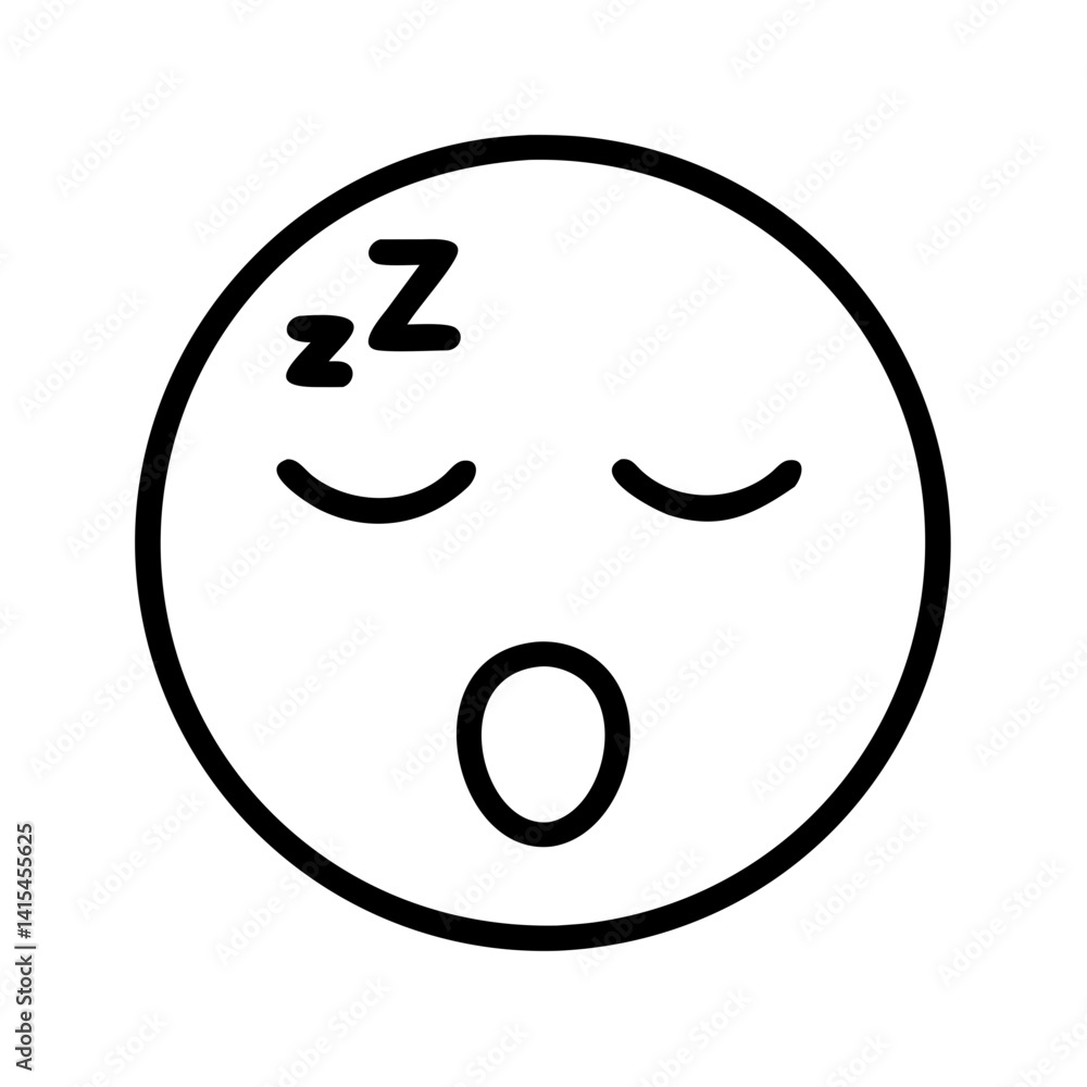 Sleeping emoji face vector illustration, tired face emoticon, slumbering face outline drawing vector Sleeping emoji face vector illustration, tired face emoticon, slumbering face outline drawing vector