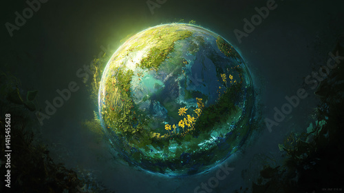 Obraz na płótnie Surreal Digital Art: Vibrant Eco Fantasy of Planet Earth in Cosmic Universe w salonie