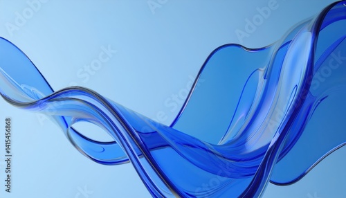 Fototapeta Naklejka Na Ścianę i Meble -  滑らかな青のガラス状曲線が交差する抽象的な3Dレンダリング背景、デジタルアートや未来的グラフィック素材に最適な単一ビジュアル

