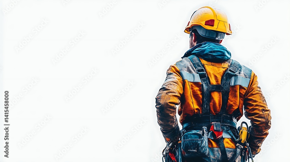 Construction Worker Observing : A diligent construction worker, adorned in a high-visibility safety vest and hard hat, gazes at the open sky, embodying safety, diligence. Construction Worker Observing : A diligent construction worker, adorned in a high-visibility safety vest and hard hat, gazes at the open sky, embodying safety, diligence.