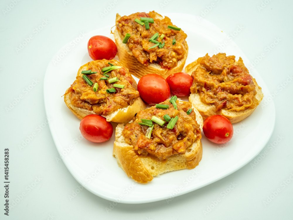 bread slices with homemade squash caviar