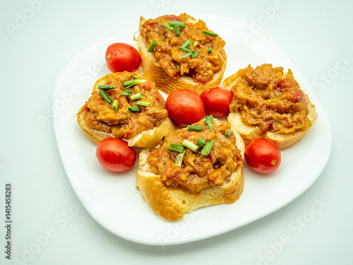 Obraz na płótnie bread slices with homemade squash caviar w salonie