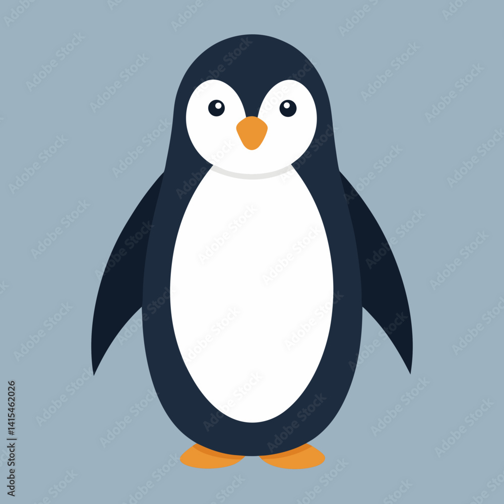Obraz premium Simple penguin vector illustration standing cute adorable cartoon character on grey background