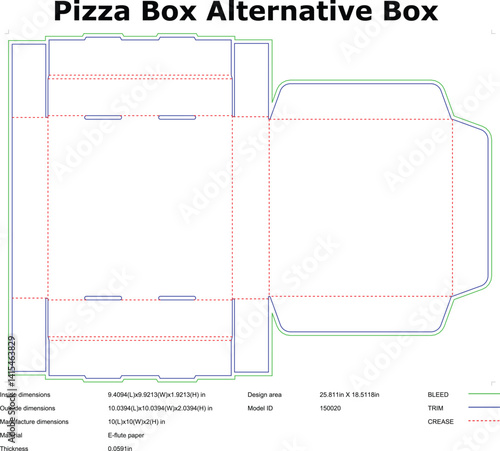 Pizza box alternative packaging die cut template design layout with dimensions for print ready production file vector illustration