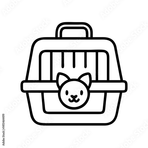 Cat carrier outline vector illustration for pet travel safety and veterinary visits design element