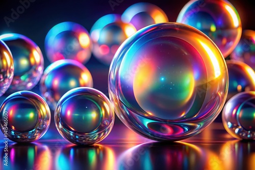 Shiny Colorful Soap Bubbles on Black Background