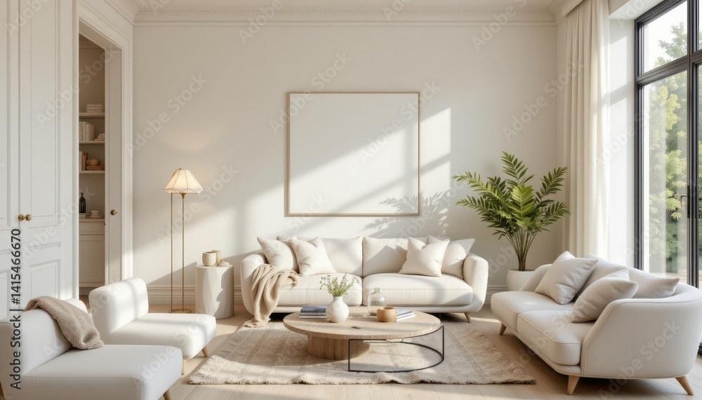 The light living room features a cozy ambiance with a neutral color scheme, soft textures, and minimalist furniture The light living room features a cozy ambiance with a neutral color scheme, soft textures, and minimalist furniture