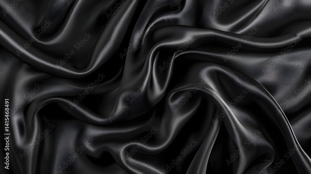 Obraz premium Elegant Flowing Black Silk Fabric Texture with Soft Lighting and Smooth Curves