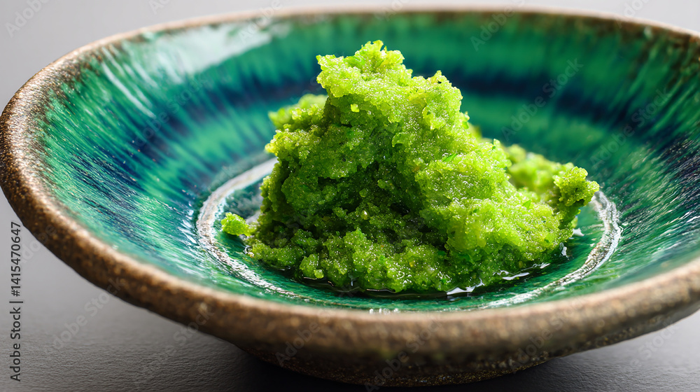 Yuzu kosho seasoning on ceramic dish vibrant green p