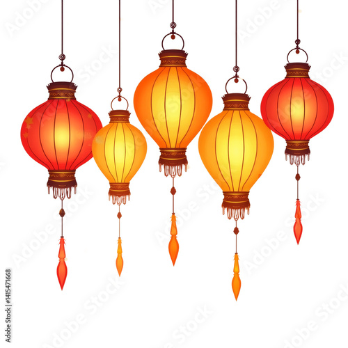 simple cartoon indian kandil lantern for diwali festival vector illustration isolated transparent background