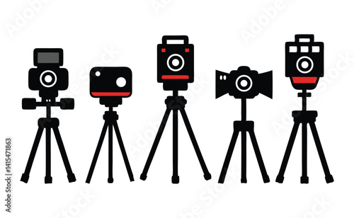 Digital Video Camera Tripod Silhouettes - Vector Collection of Camera Stand Icons and Tripod Designs  