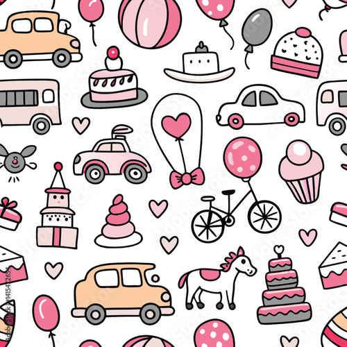 Cute Birthday Party Seamless Pattern