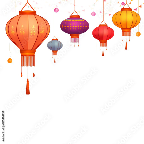 simple cartoon indian kandil lantern for diwali festival vector illustration isolated transparent background