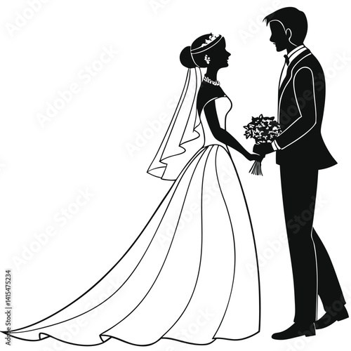 Elegant Black and White Silhouette of Bride and Groom